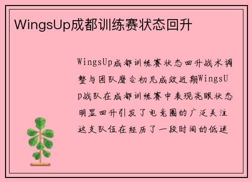WingsUp成都训练赛状态回升