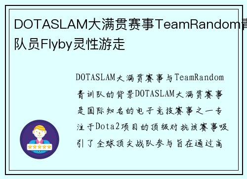 DOTASLAM大满贯赛事TeamRandom青训队员Flyby灵性游走