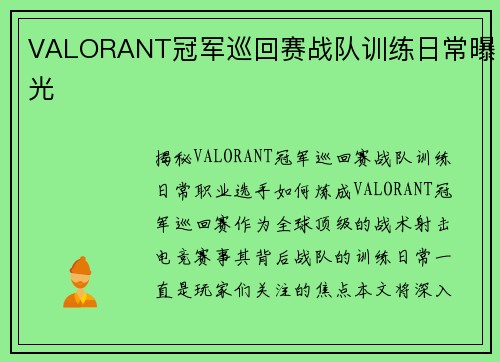 VALORANT冠军巡回赛战队训练日常曝光